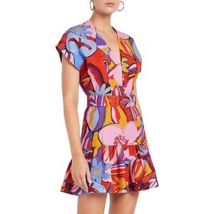 Rebecca Vallance Postiano Mini Dress Linen Floral Size US 8 UK‎ 12 - retail $499